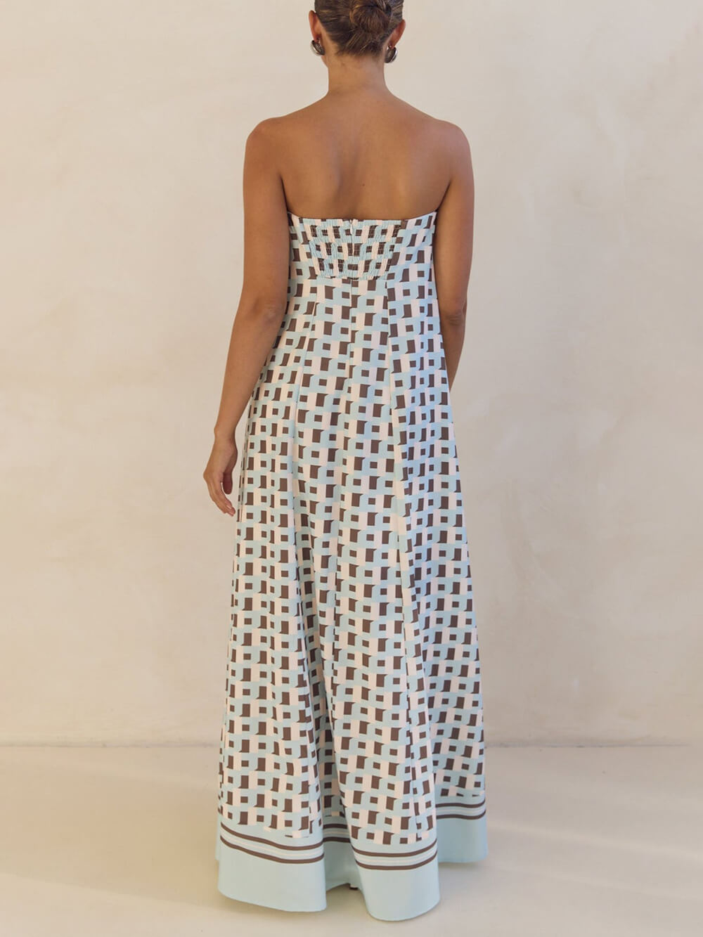 Exclusieve Geometrische Print Off-Shoulder A-Lijn Maxi Jurk
