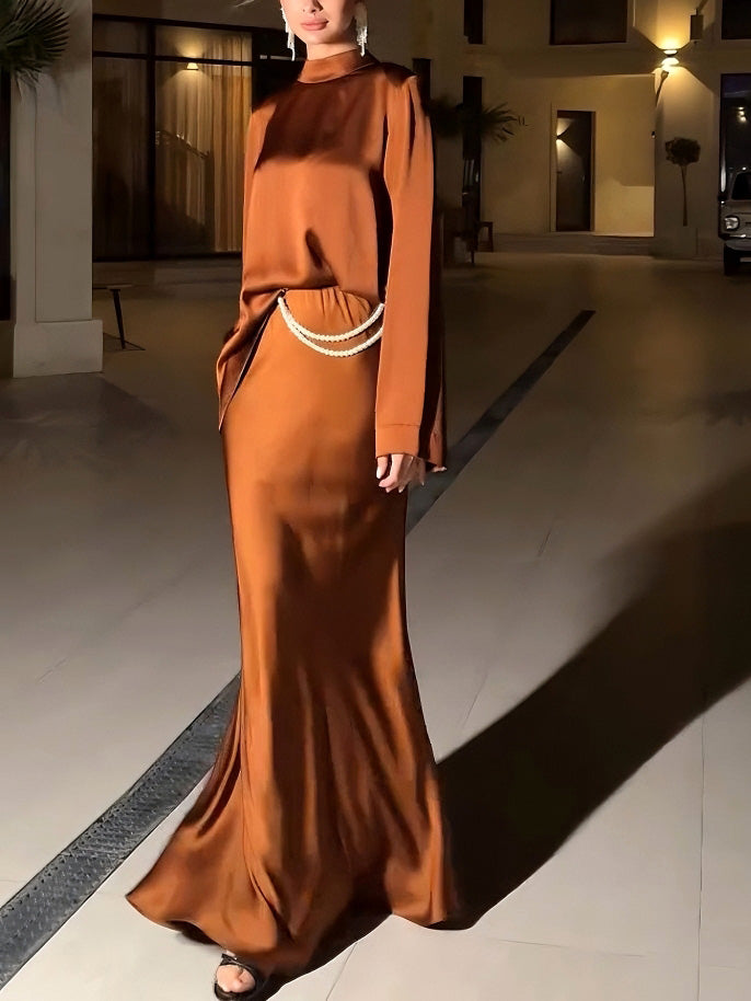Elegante Satijnen Top En Rok Twee-delige Set