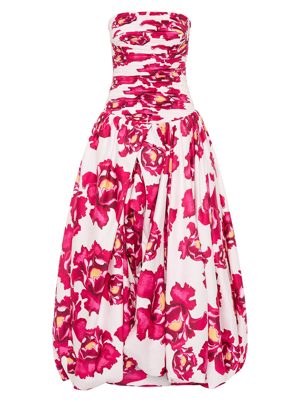 Elegant Perfect Moment Bloem Off-Shoulder Gerimpelde Bodice Drapé Bubble Hem Maxi Jurk