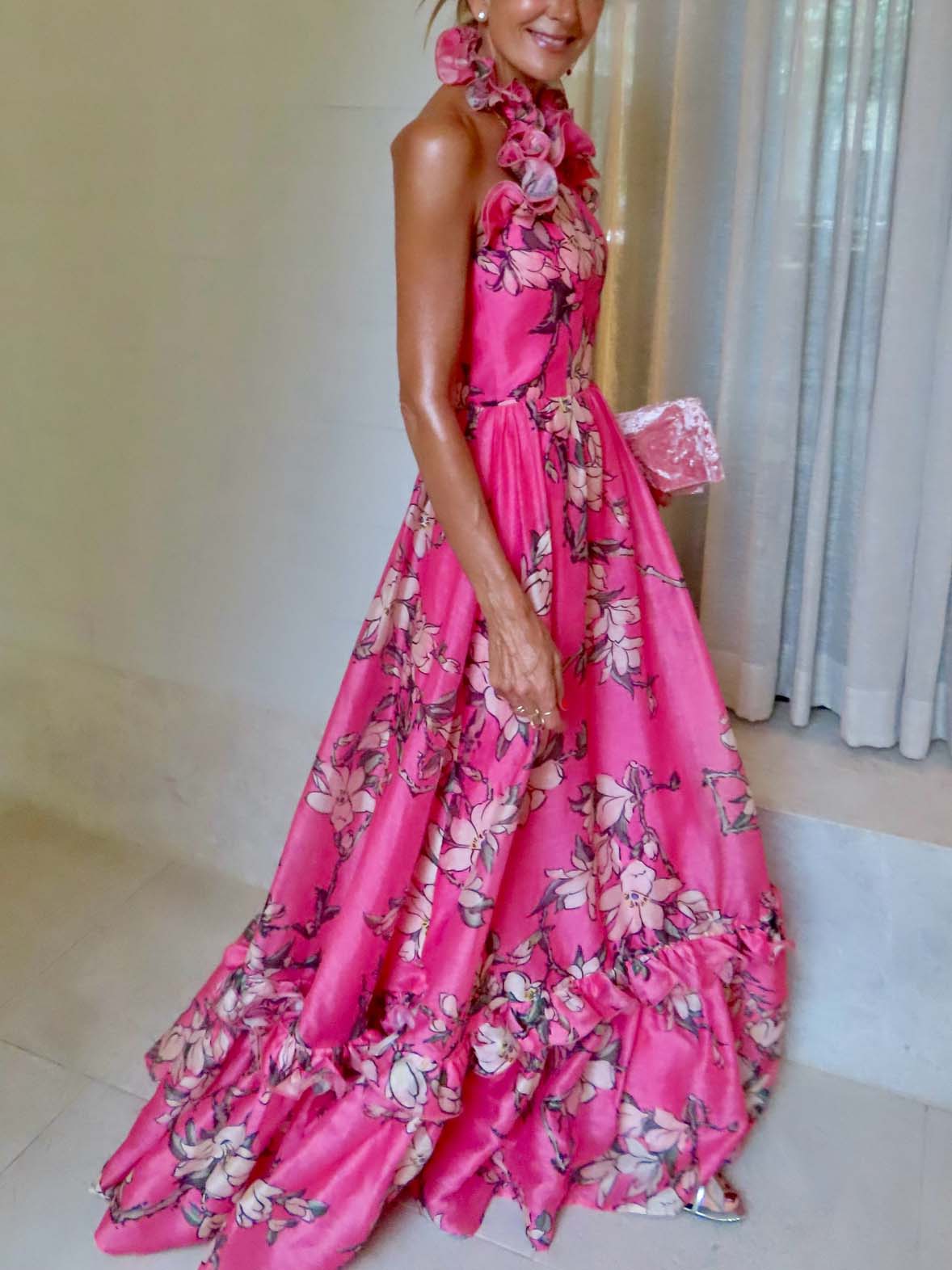 Exquise Bloemenprint Ruffled Halter Maxi Jurk