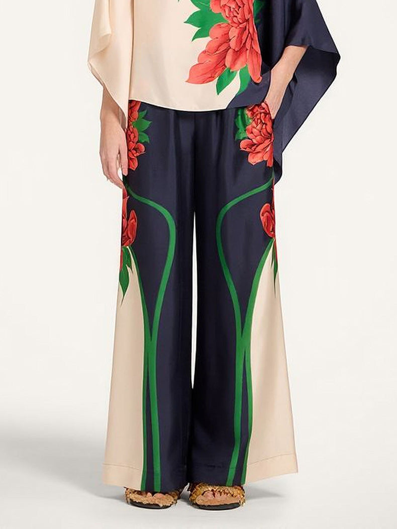 Paisley Print Asymmetrische Mouw Shirt & Brede Pantalon Twee-delige Set