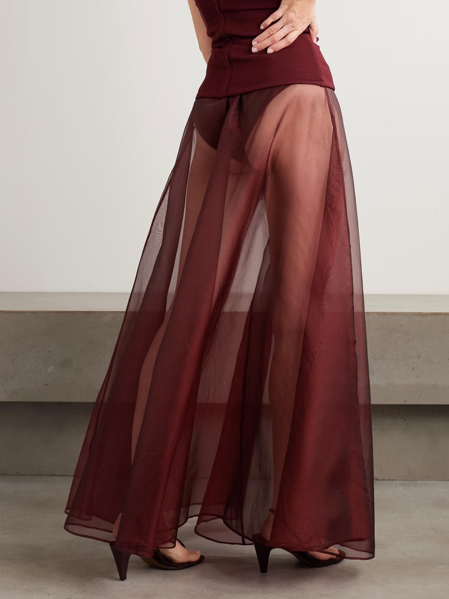 Elegante Strapless Aansluitende Top En Transparante Maxi Rok Twee-delige Set