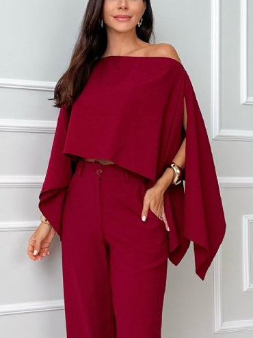 Elegante Onregelmatige Cape Shirt En Broek Twee-delige Set