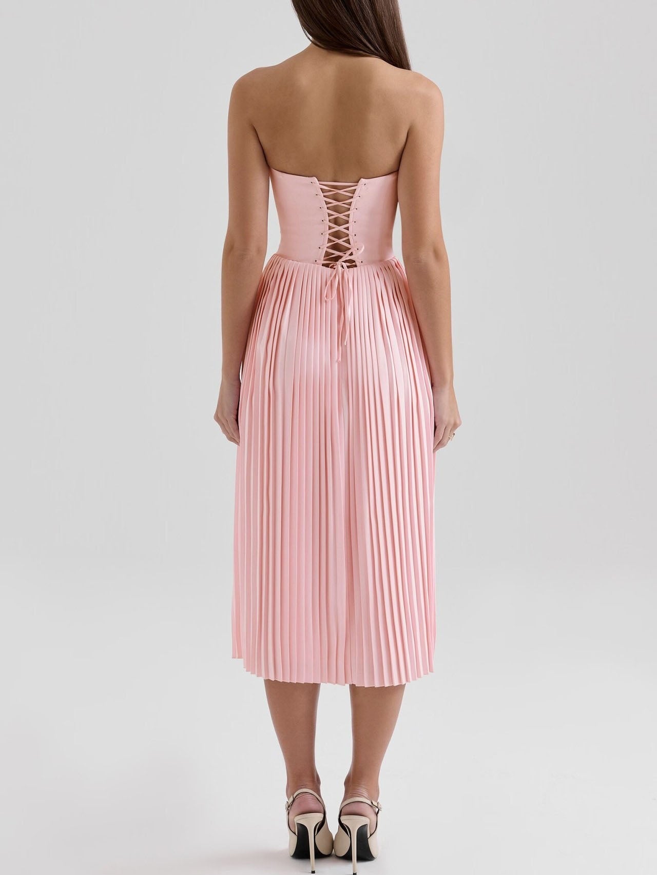 Elegante Strapless Plissé Midi Jurk