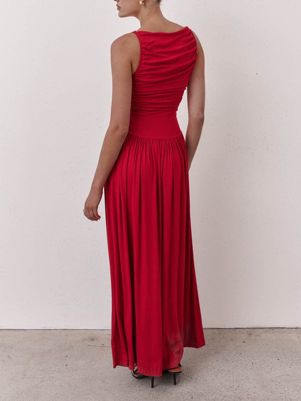 Elegante Plissé Mouwloze Maxi Jurk