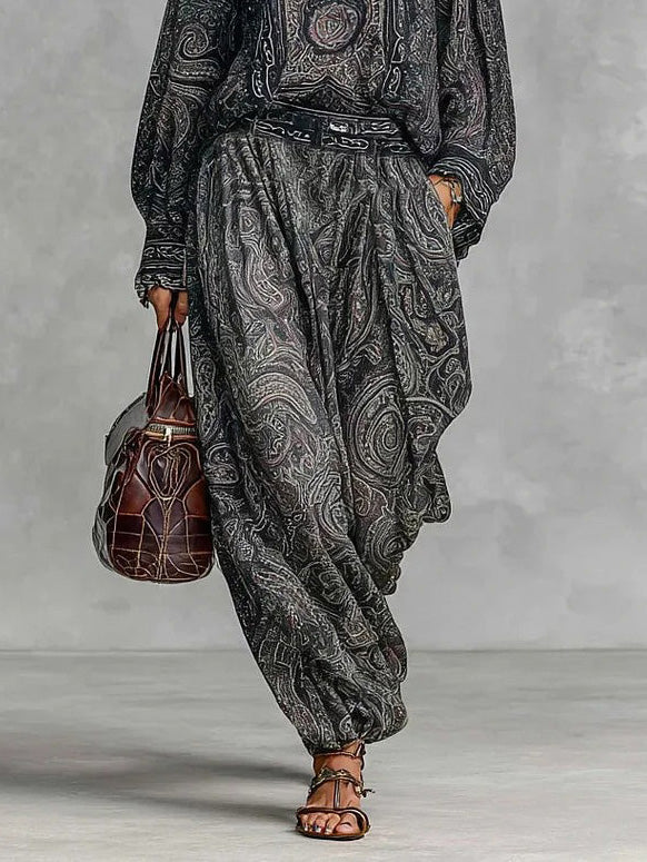 Retro Paisley Print Shirt Twee-delige Set