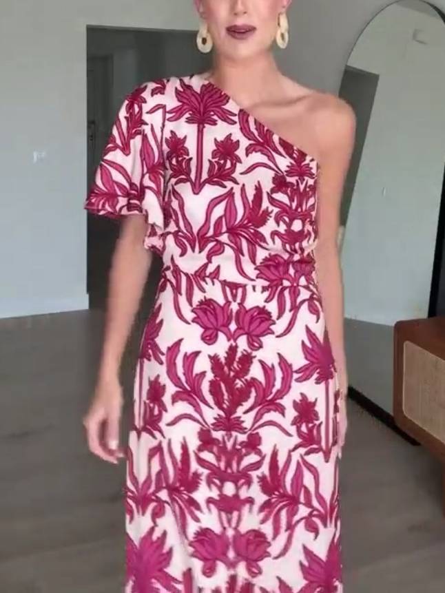 Twee-Weg Off-Shoulder Print Jurk