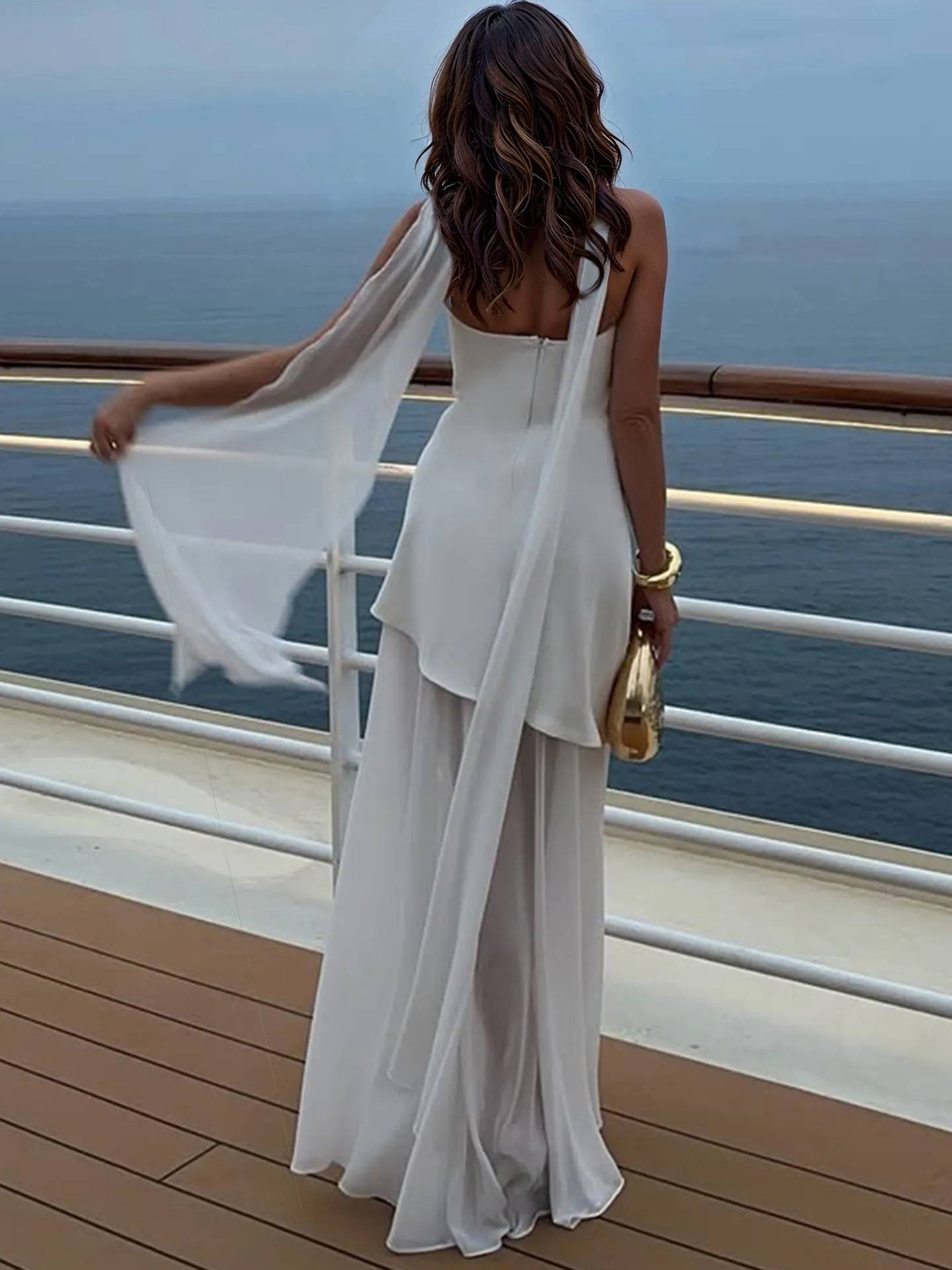 Bandeau Top Aangesneden Jurk met Sjaal