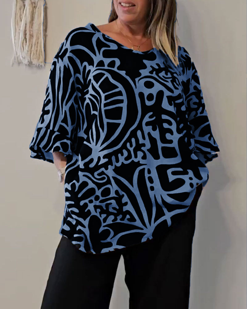 Prabodhi - Ruime top met abstracte print
