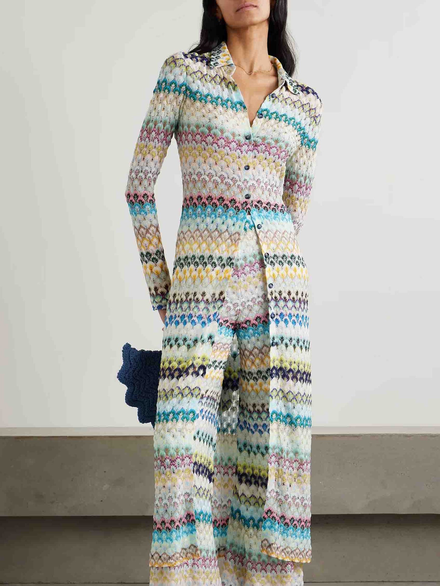 Elegante Golfvormige Gehaakte Lange Cardigan