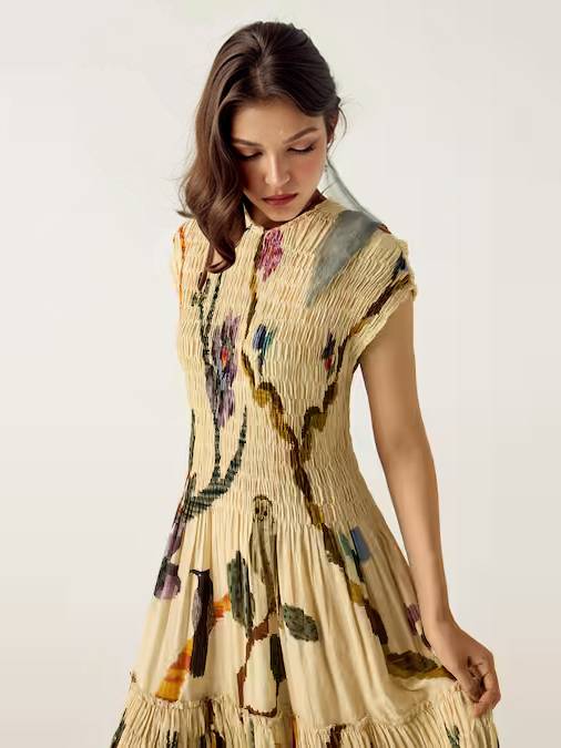 Plissé Print Maxi Jurk