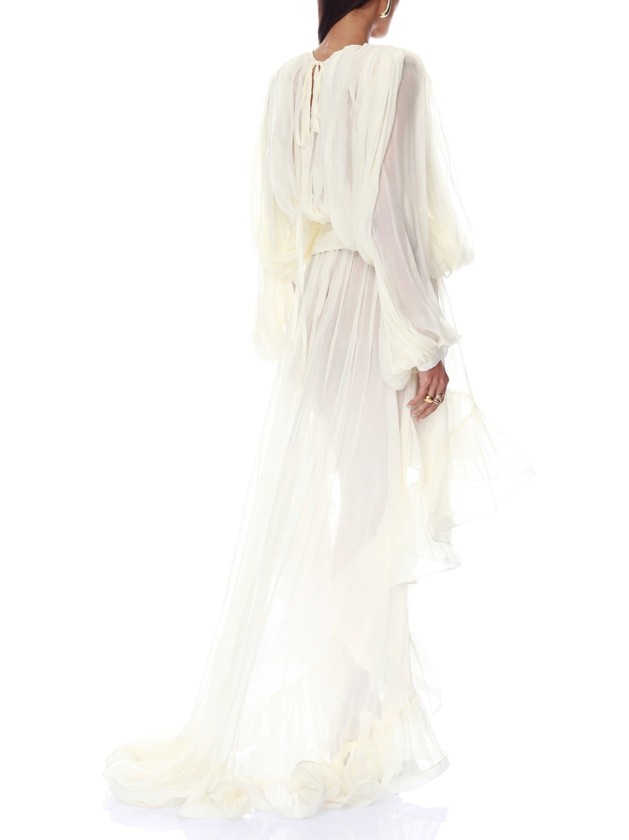 Elegante Transparante Ruffle Blouse & Gelaagde Hoge-Laag Rok Twee-Delige Set