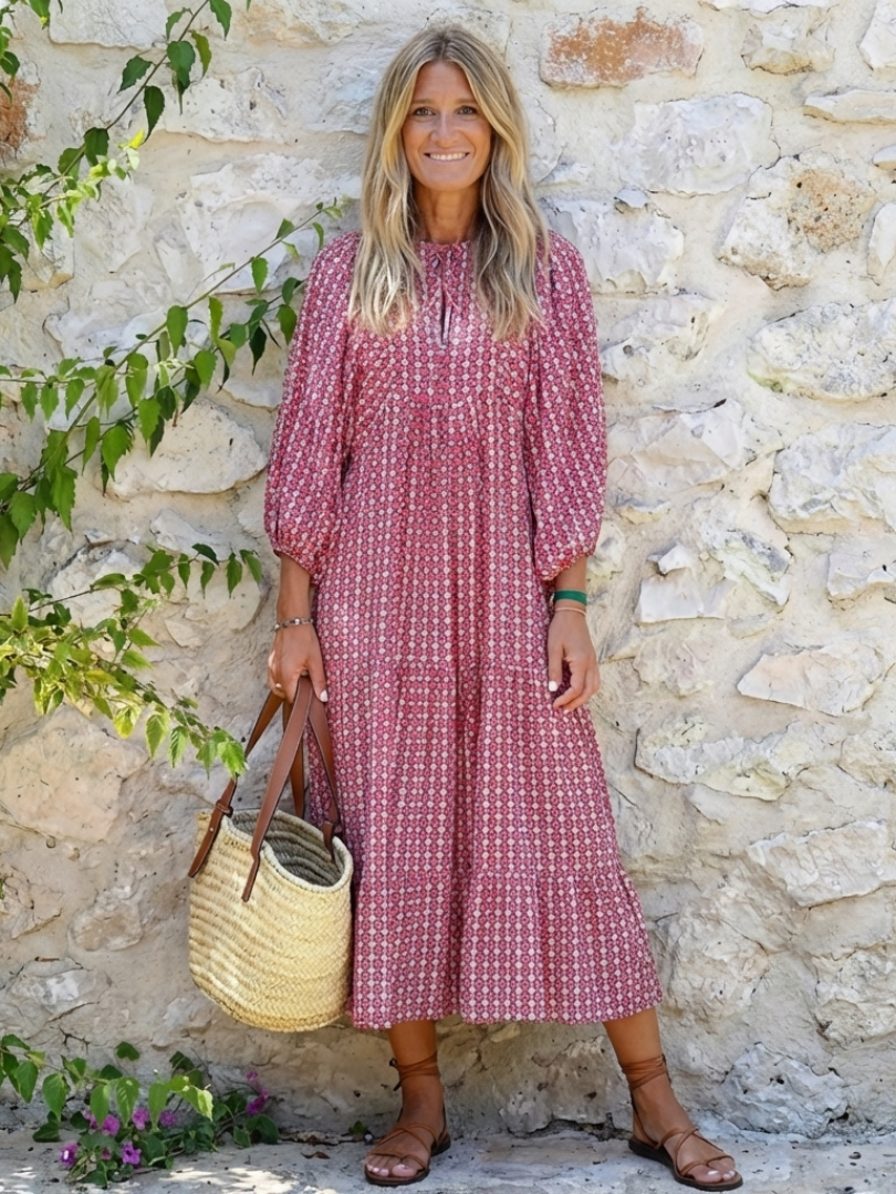 Arlette | Geometrische Midi-jurk met lange mouwen