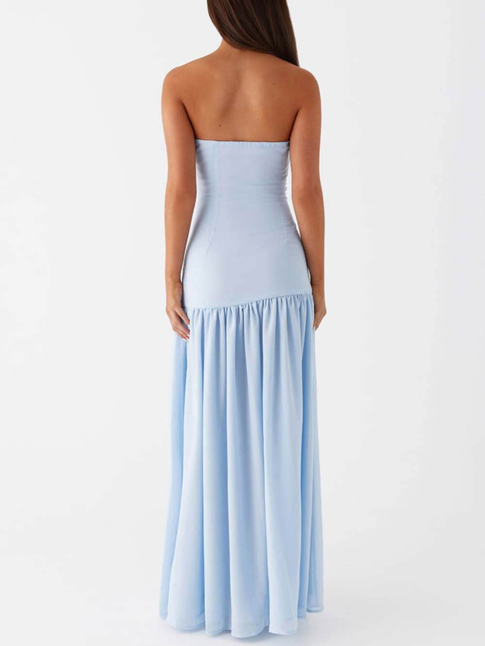 Exquise Rugloze Plissé Strapless Maxi Jurk