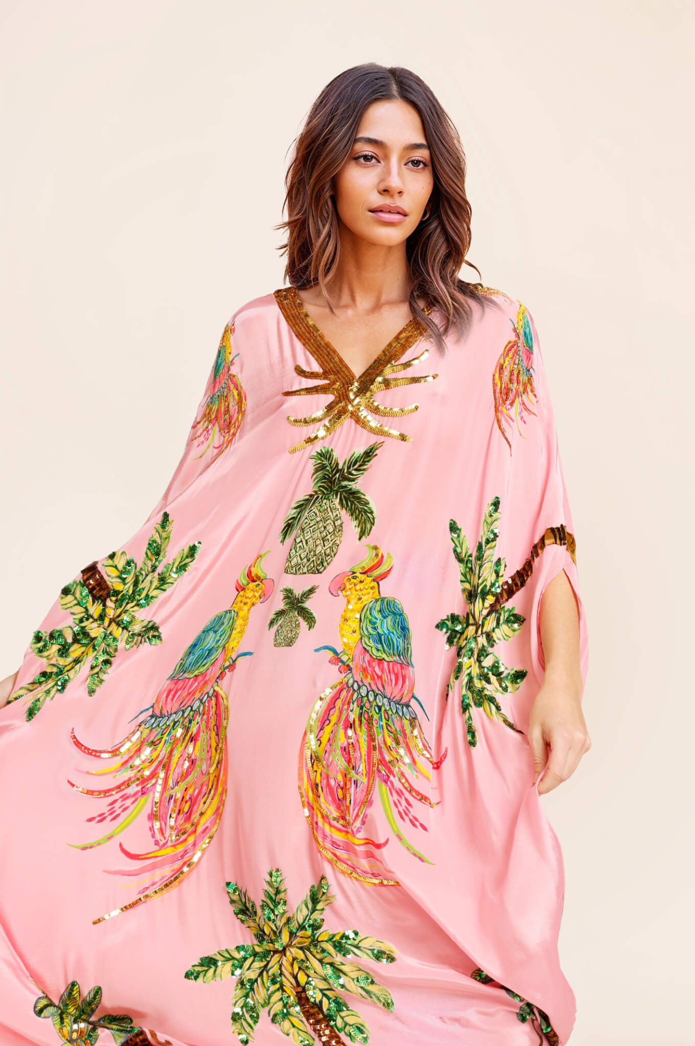 Unieke Drop Shoulder Mouw Kokosnootboom Gedrukt Jurk