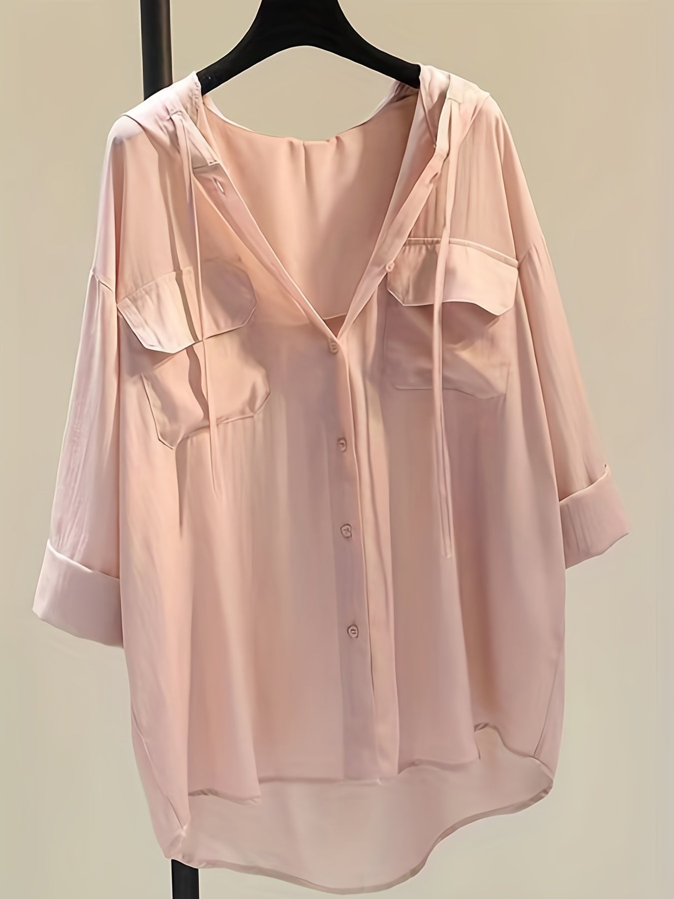 Button-Down Hoodie Blouse - Koord Detail & Comfortabele Pasvorm