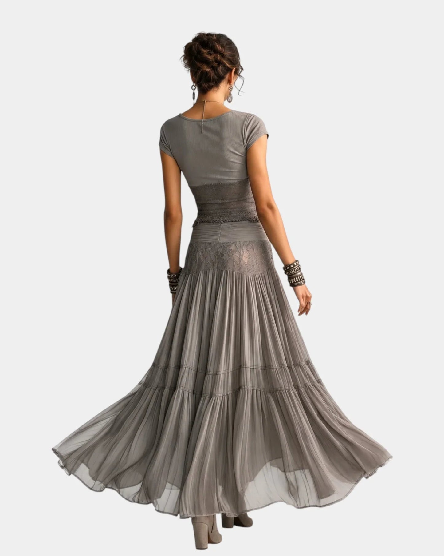 Emeline | Set van top en kant en plissé maxi rok