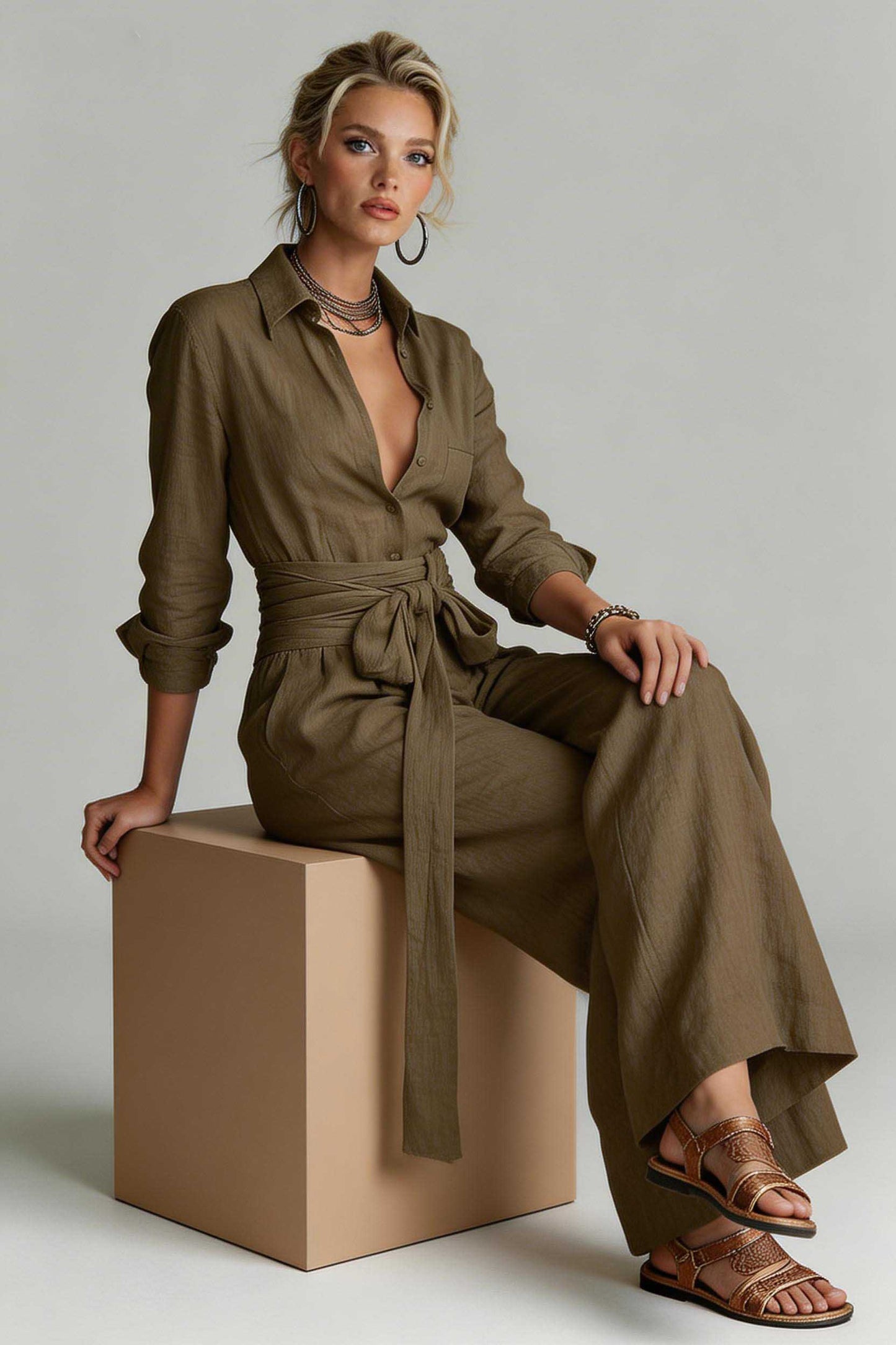 Minimalistische Shirt En Vetersluiting Wijde Broek Set
