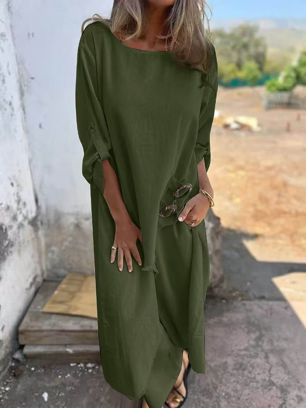 Casual Unieke Ongelijke Knopdecoratie Robe Pocket Elastische Broek Set