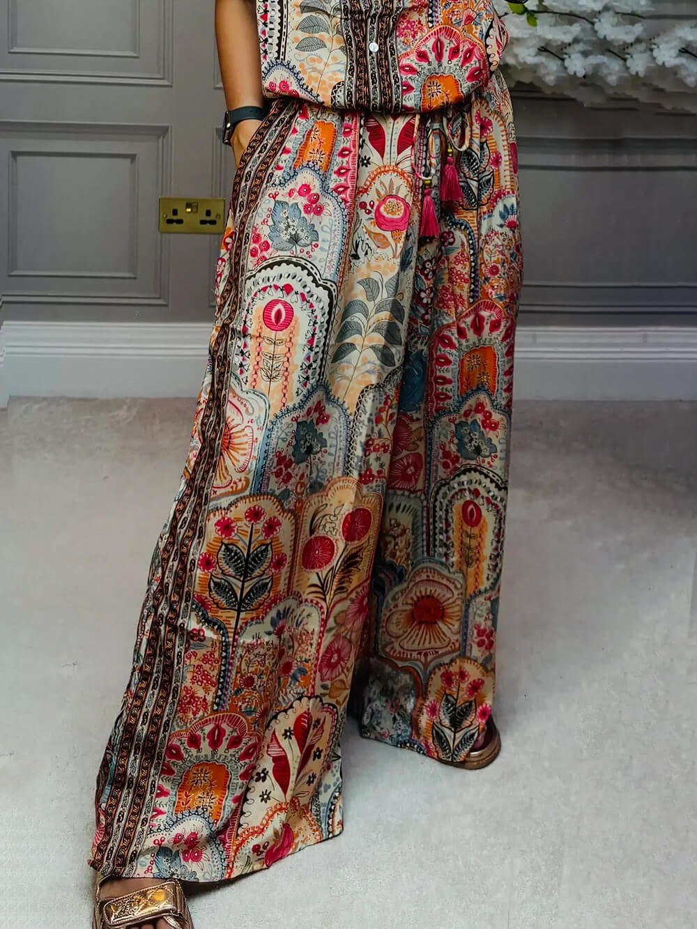 Boho Gedrukte Franje Accent Loose Blouse