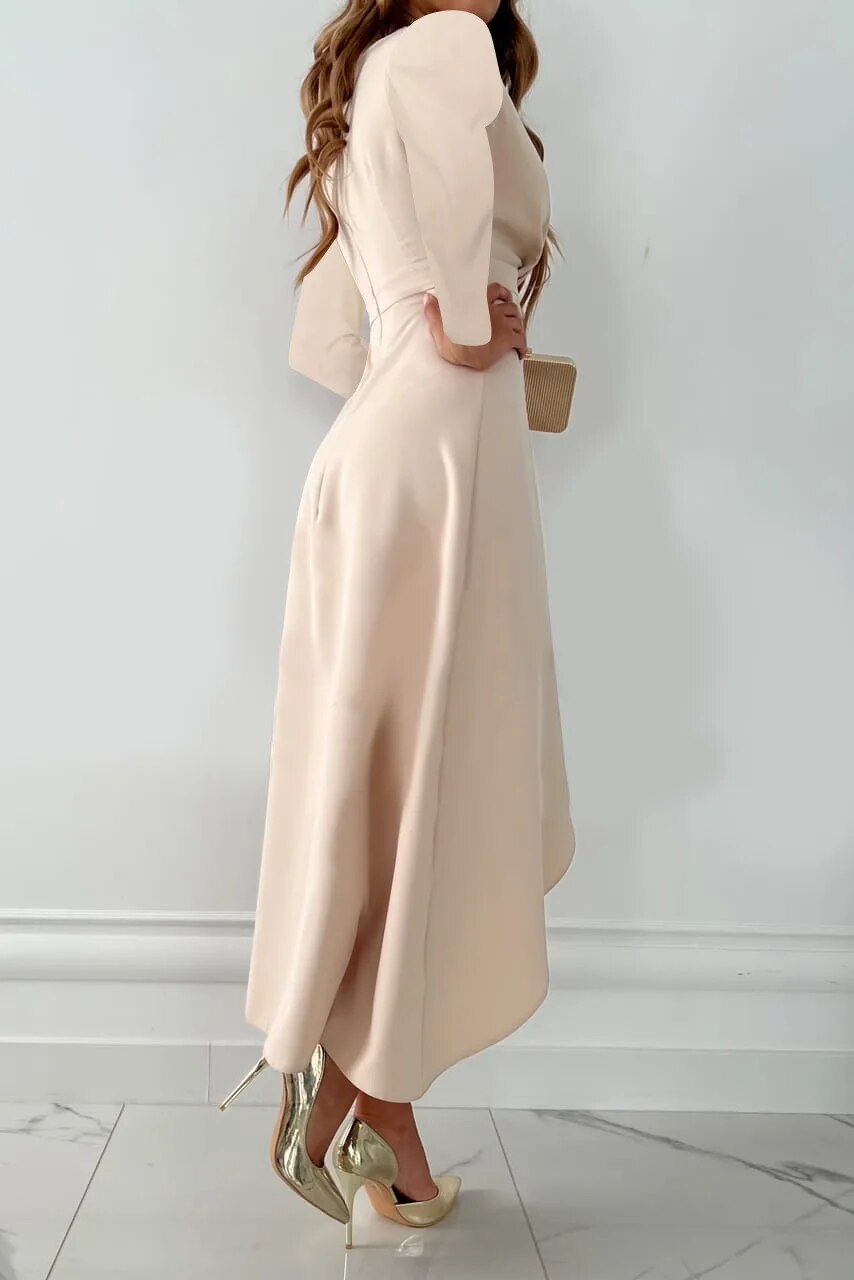 Jurey™ – Elegante Midi-jurk met V-hals en Splitontwerp