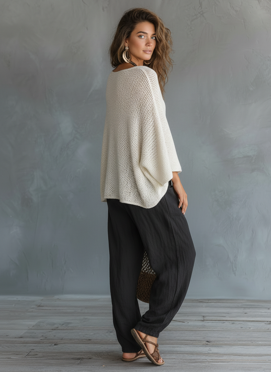 Dames Minimalistische Lichtgewicht Cape-mouwen Trui en Harem Broek Set MDZ2685A8Y