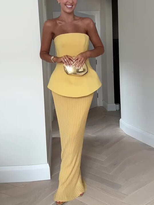 Elegante Tube Top Hoge Taille Plissé Rok Twee Delige Set