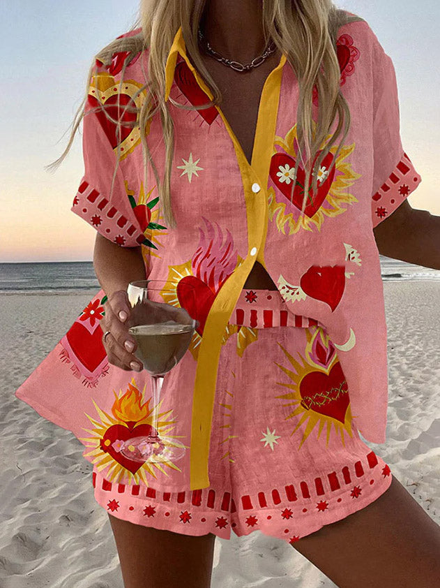 Casual Vakantie Kunst Graffiti Print Shorts Twee-delige Set