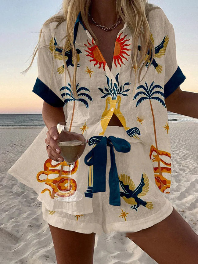 Unieke Artistieke Tropische Plantenprint Shorts Twee-Delige Set