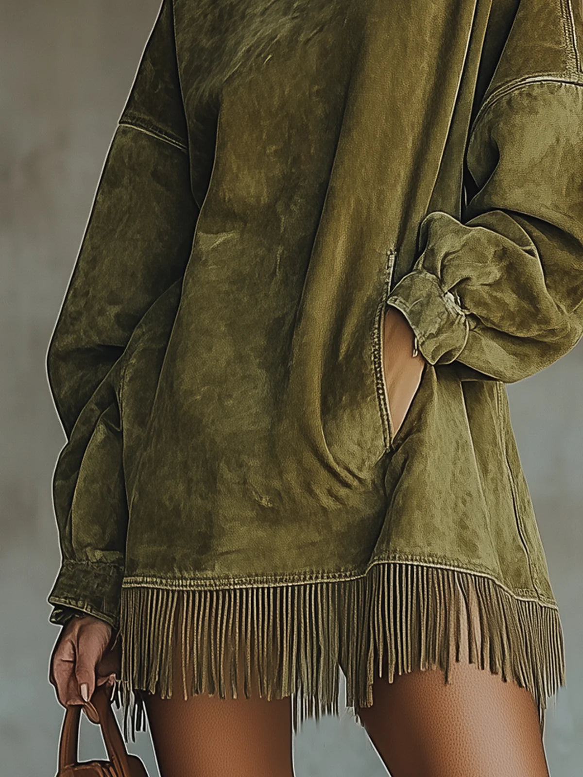 Janine™ - Lange mouw mini-jurk met franjes