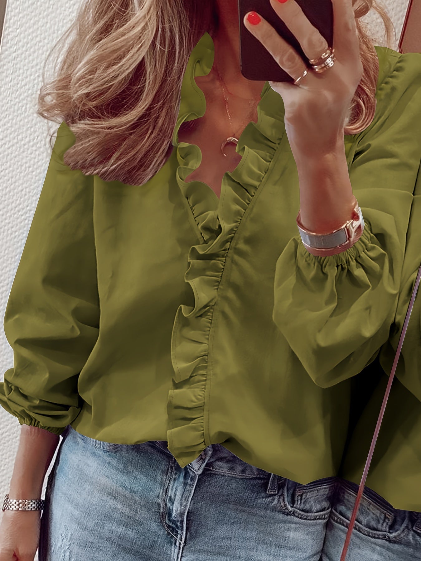 Rimpelrand V-Hals Shirt - Loose Fit & Semi-Transparant Materiaal