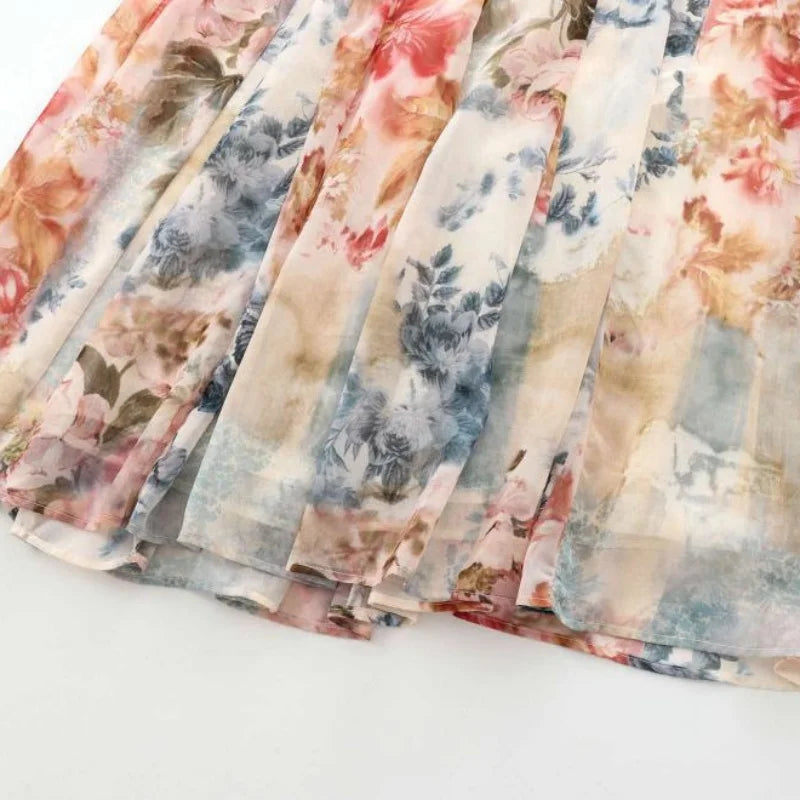 Elegante Maxi Jurk met Bloemenprint en Tailleceintuur