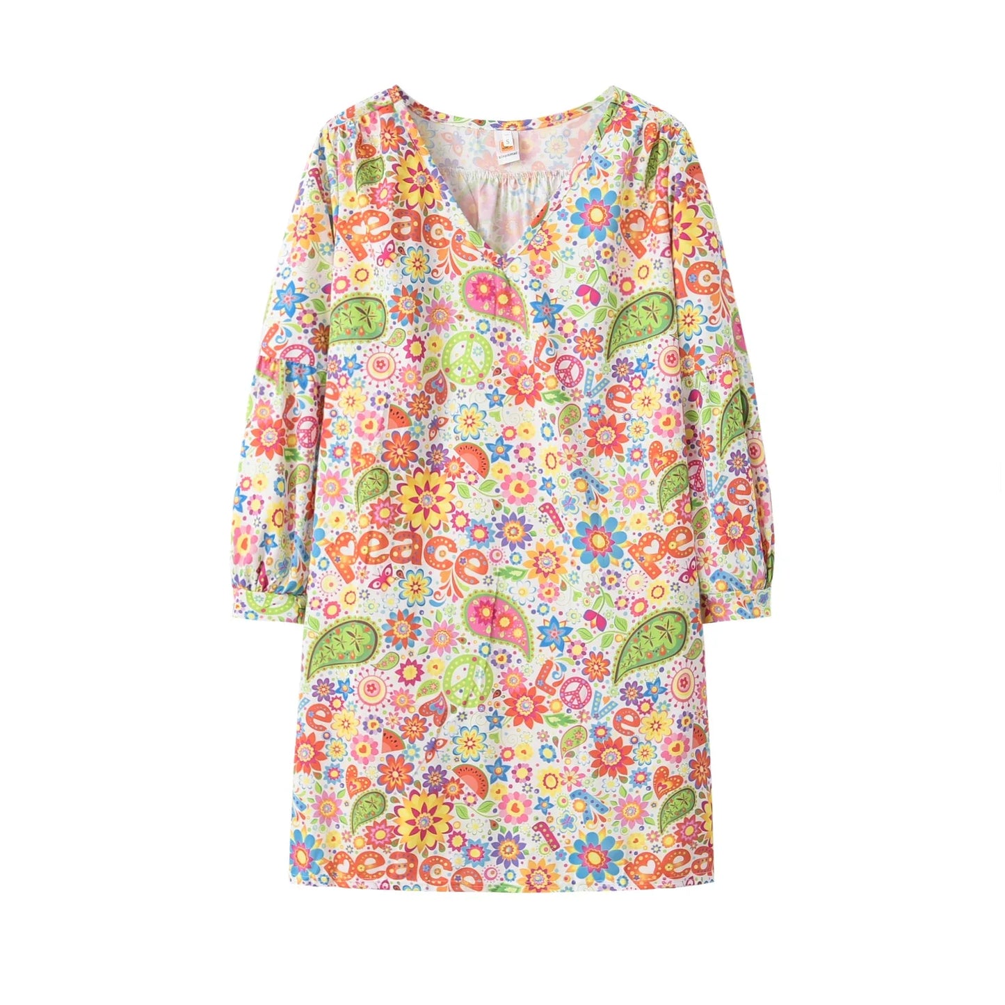 Elegante Damesjurk met V-Hals en Print