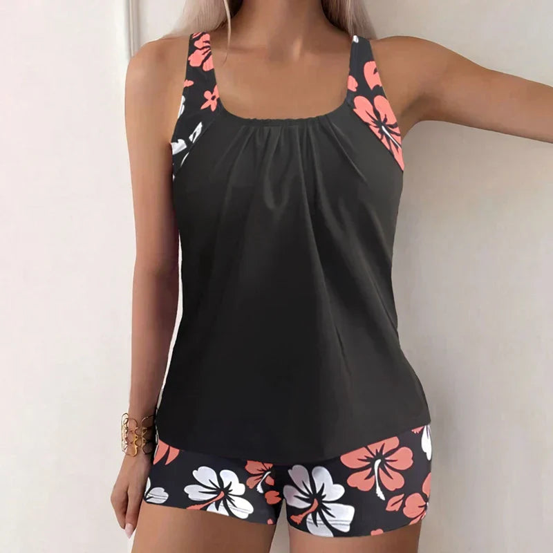 Tropische tankini met hibiscusprint