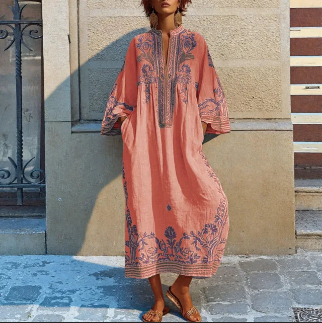Livia | Elegante Bohemian Maxi Jurk met V-hals