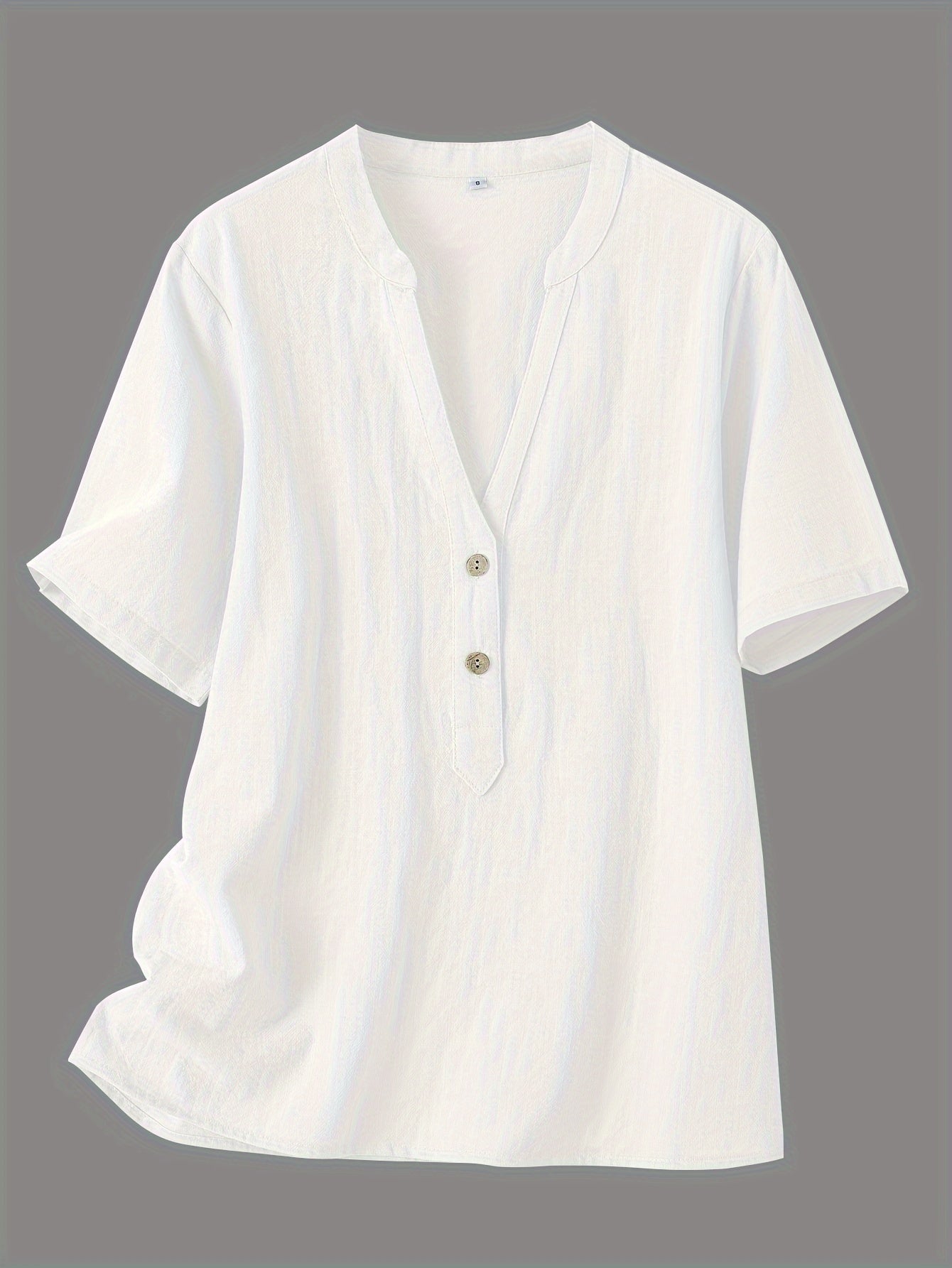 V-Hals Korte Mouwen Blouse - Katoen & Knopdetail