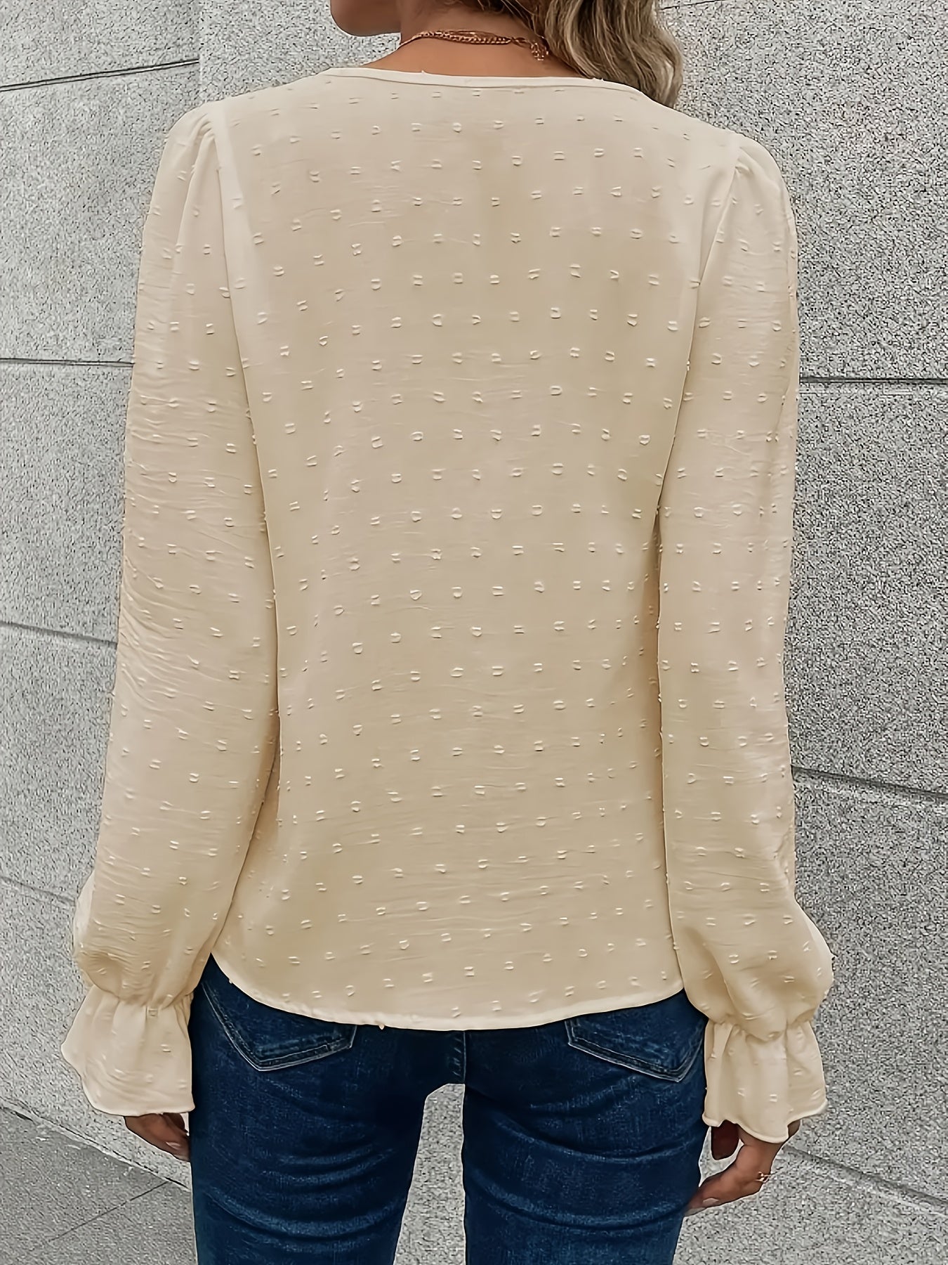 V-Hals Lange Mouwen Blouse - Kant Kraag en Lichtgewicht Stof