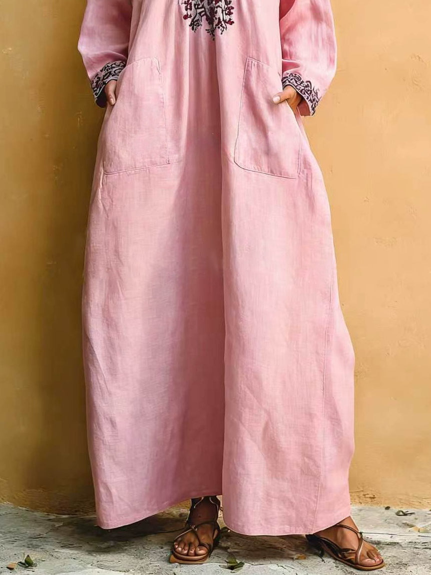 Roze | Bella Mediterranea Bloemen V-Hals Maxi Jurk