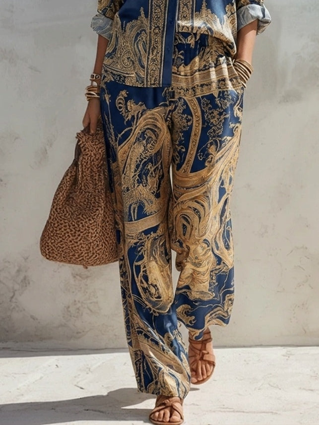 Antonella | Completo Twee Stukken met Barokke Print in Marineblauw