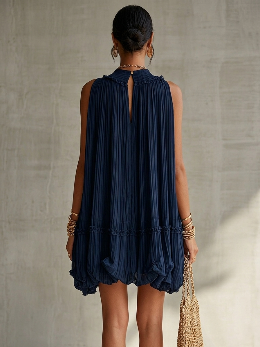Camilla | Mini chiffon jurk met Amerikaanse hals en ballonrok