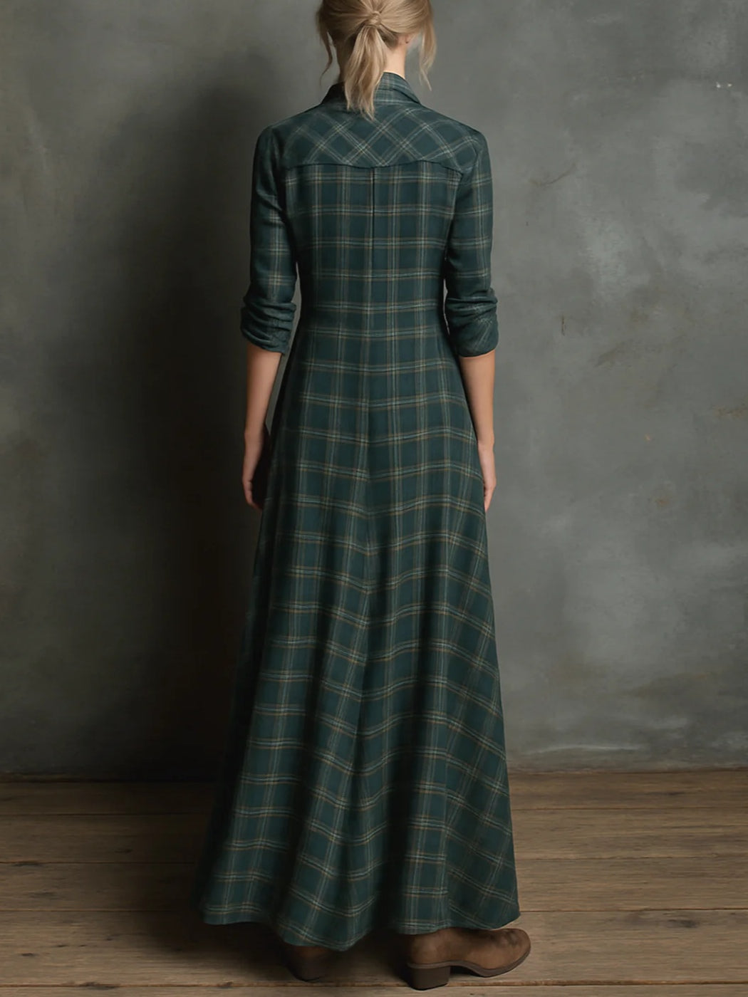 Devine™ - Lange jurk met Groene Ruitpatroon