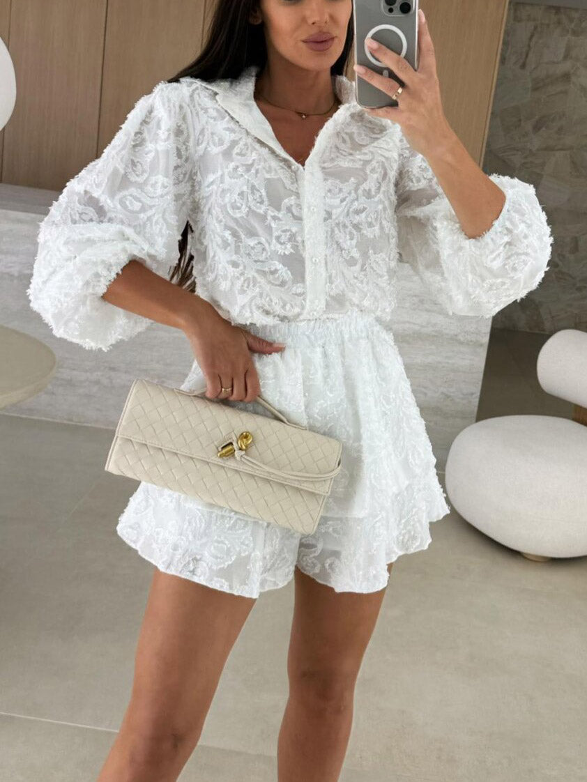 Exquise Kant Jacquard Hol Casual Lange Mouwen Twee-delig Pak