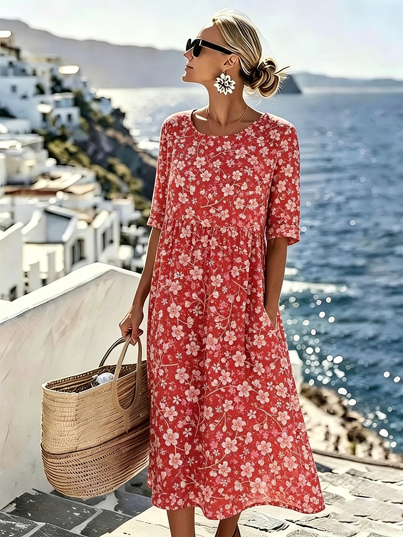 Graziella | Midi Jurk met Bloemenprint en V-hals