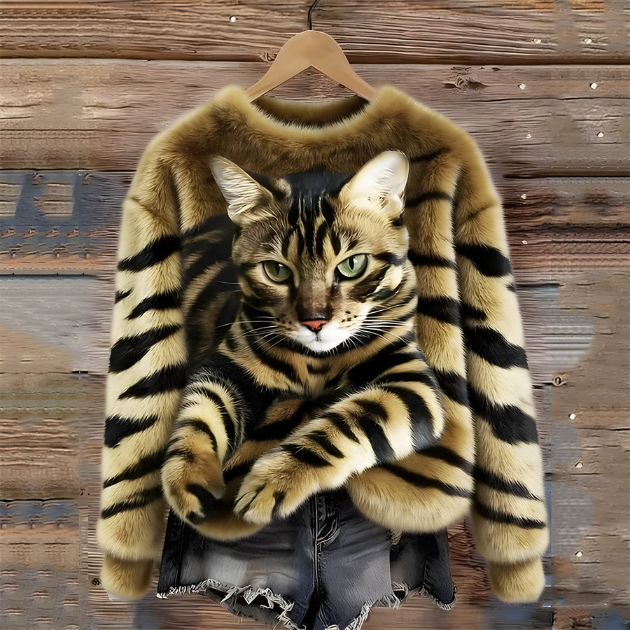 Zohara - Trui van synthetisch bont met kattenprint