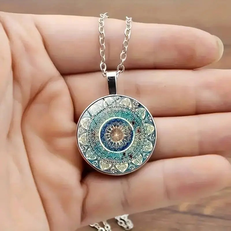 Mandala Blauwe Ronde Vintage Ketting
