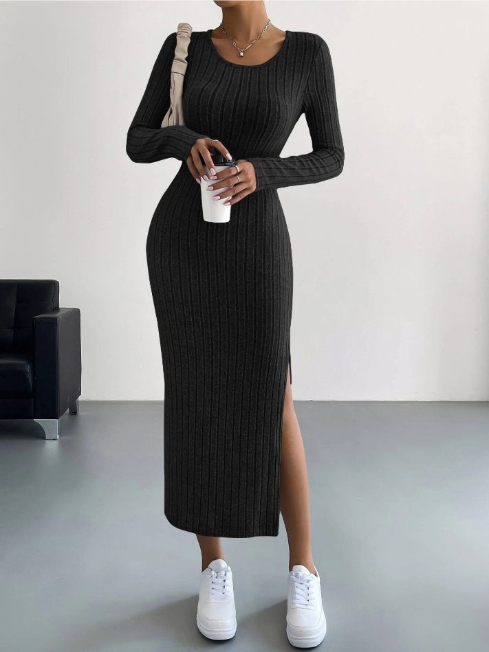 Luxe™ - Geribbelde Lange Mouwen Bodycon Jurk van Gebreid Materiaal