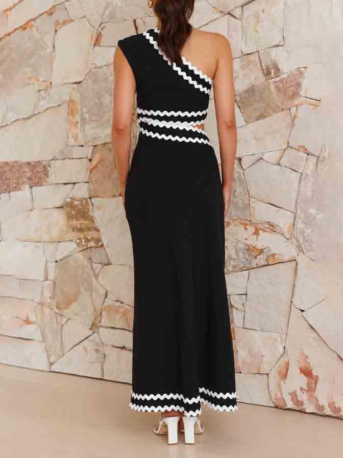 Elegante Slant Neck Kantpatroon Midi-jurk