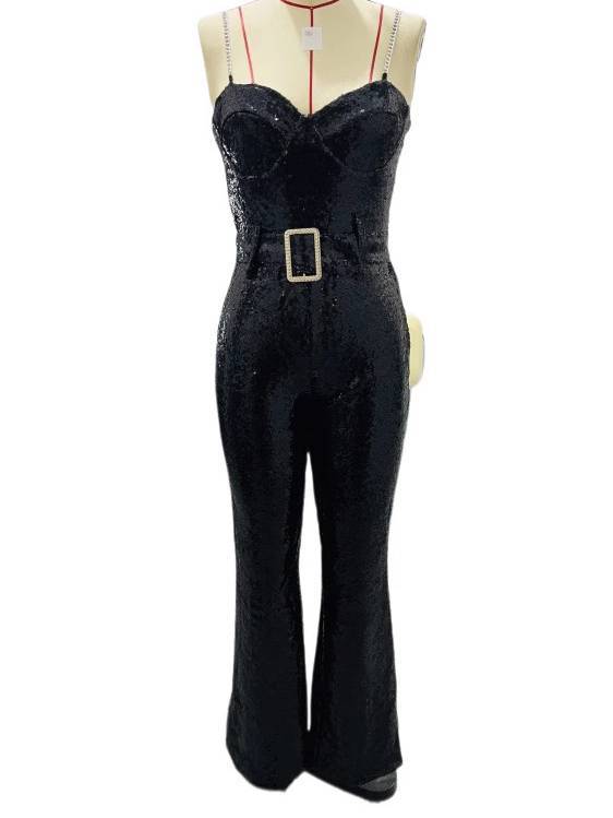 Brede Tailleband Pailletten Jumpsuit