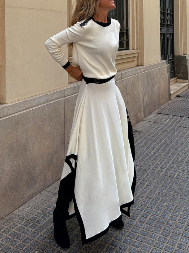 Elegante Contrastkleur Ronde Hals Lange Mouw Trui