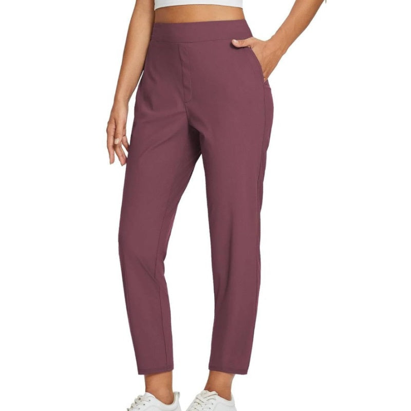 🔥 Stretchbroek met hoge taille voor dames, met stevige zakken met rits, flatterende cropped-pasvorm voor op kantoor, tijdens het sporten en in het dagelijks leven ✨
